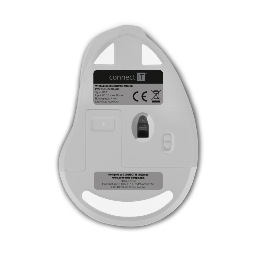 CONNECT IT CMO-2700-WH - Ergonomic wireless mouse 800/1200/1600 DPI 1xAA white