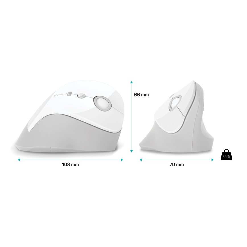 CONNECT IT CMO-2700-WH - Ergonomic wireless mouse 800/1200/1600 DPI 1xAA white