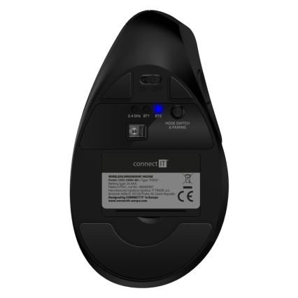 CONNECT IT CMO-2880-BK - Ergonomic Verti TriMode Wireless Mouse, 1000/1600/2400 DPI, 2xAAA, Black