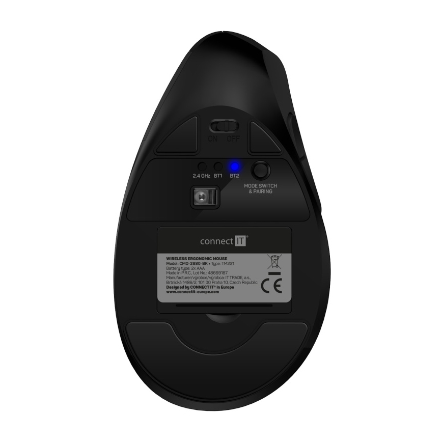 CONNECT IT CMO-2880-BK - Verti TriMode Ergonomic Wireless Mouse 1000/1600/2400 DPI, 2xAAA, Black