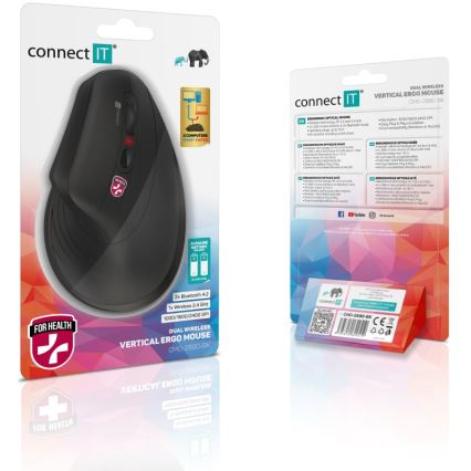 CONNECT IT CMO-2880-BK - Verti TriMode Ergonomic Wireless Mouse 1000/1600/2400 DPI, 2xAAA, Black