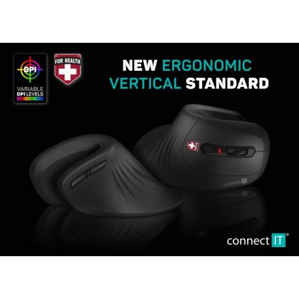 CONNECT IT CMO-2900-BK - Ergonomic wireless mouse 800/1200/1600 DPI 1xAA black