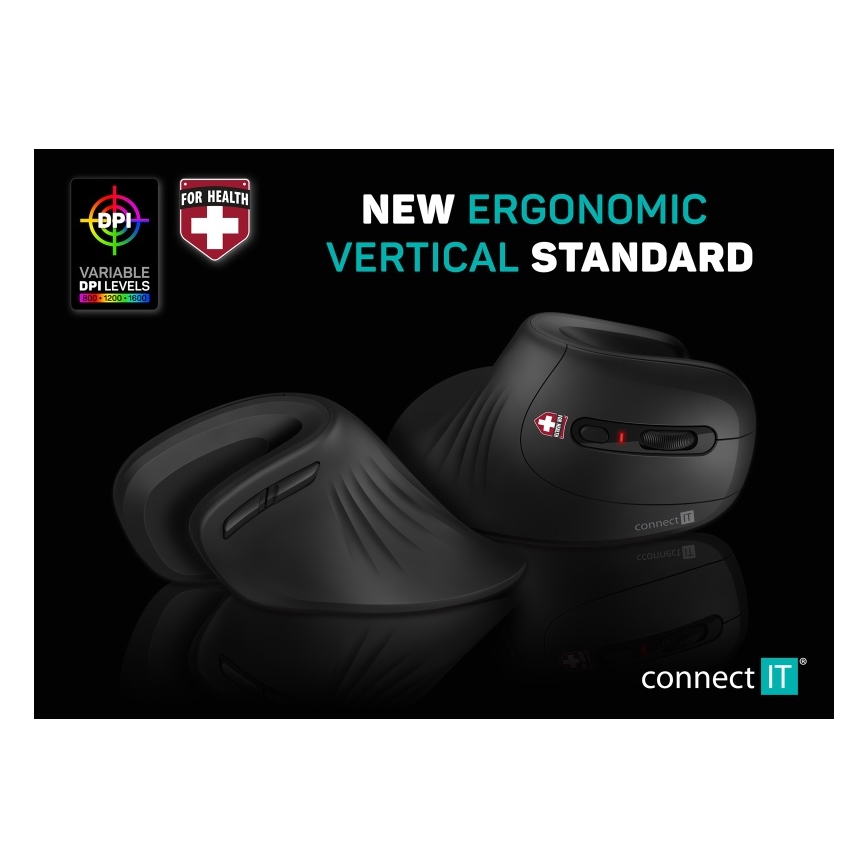 CONNECT IT CMO-2900-BK - Ergonomic wireless mouse 800/1200/1600 DPI 1xAA black