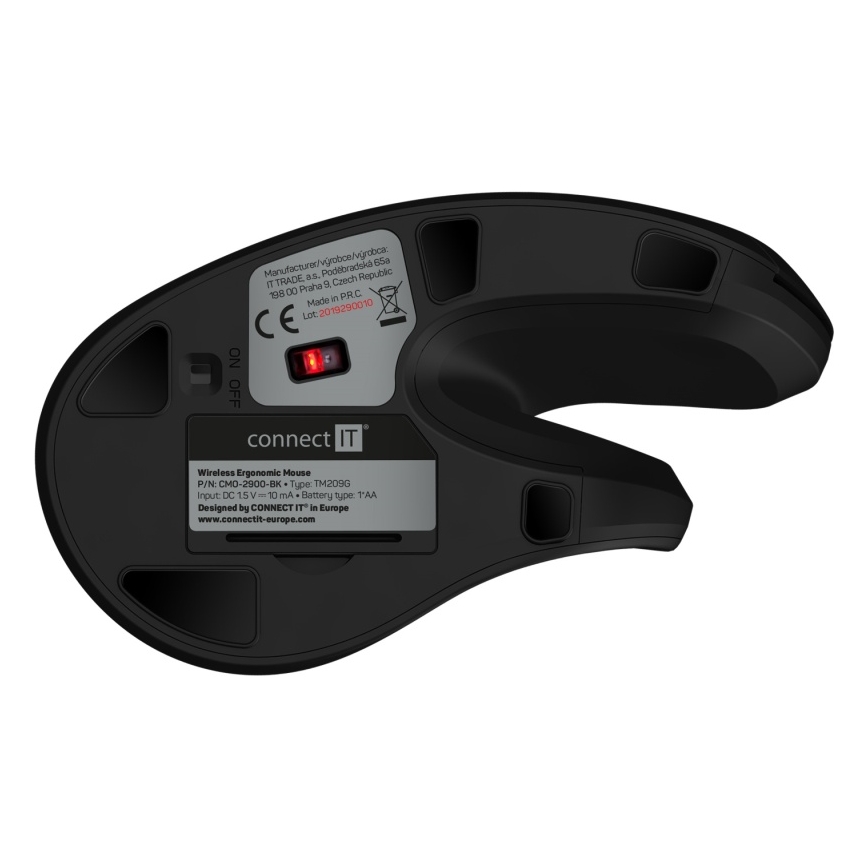 CONNECT IT CMO-2900-BK - Ergonomic wireless mouse 800/1200/1600 DPI 1xAA black