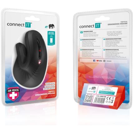 CONNECT IT CMO-2900-BK - Ergonomic wireless mouse 800/1200/1600 DPI 1xAA black