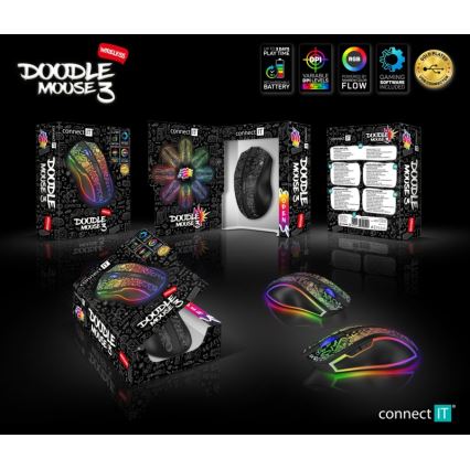 CONNECT IT CMO-3530-DD - LED RGB Wireless rechargeable gaming mouse 800/1200/1600/2400/4800 DPI 600 mAh black