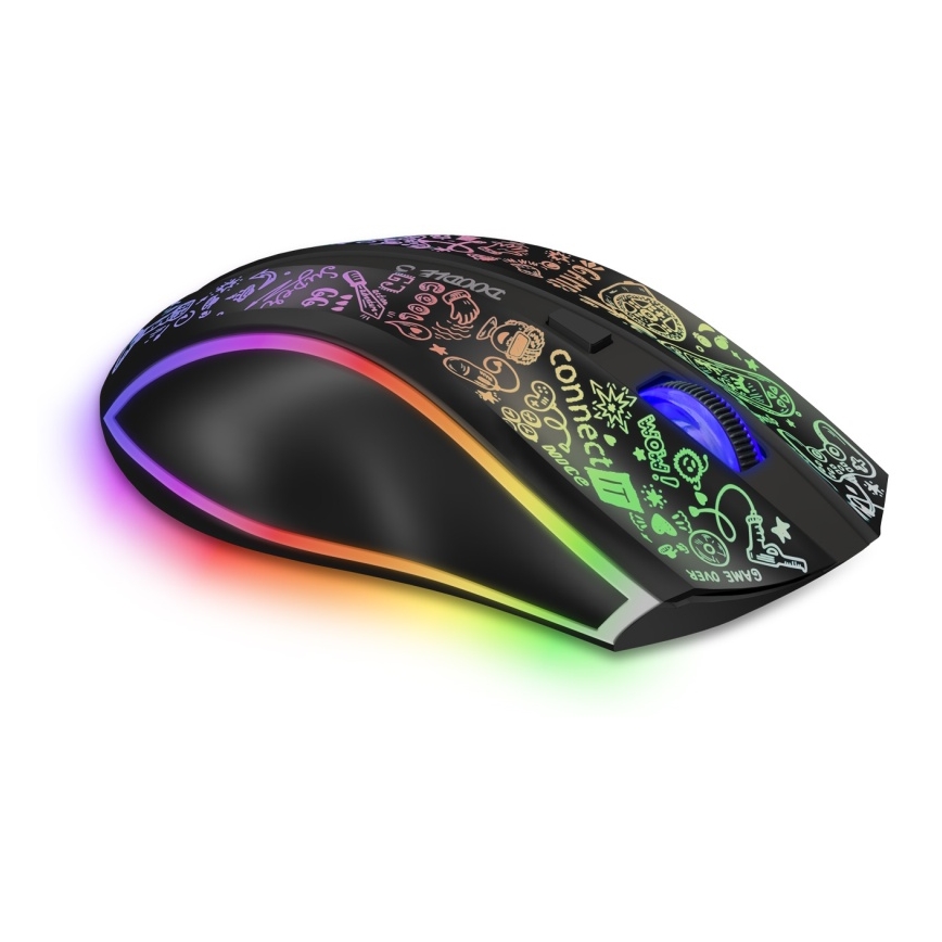 CONNECT IT CMO-3530-DD - LED RGB Wireless rechargeable gaming mouse 800/1200/1600/2400/4800 DPI 600 mAh black