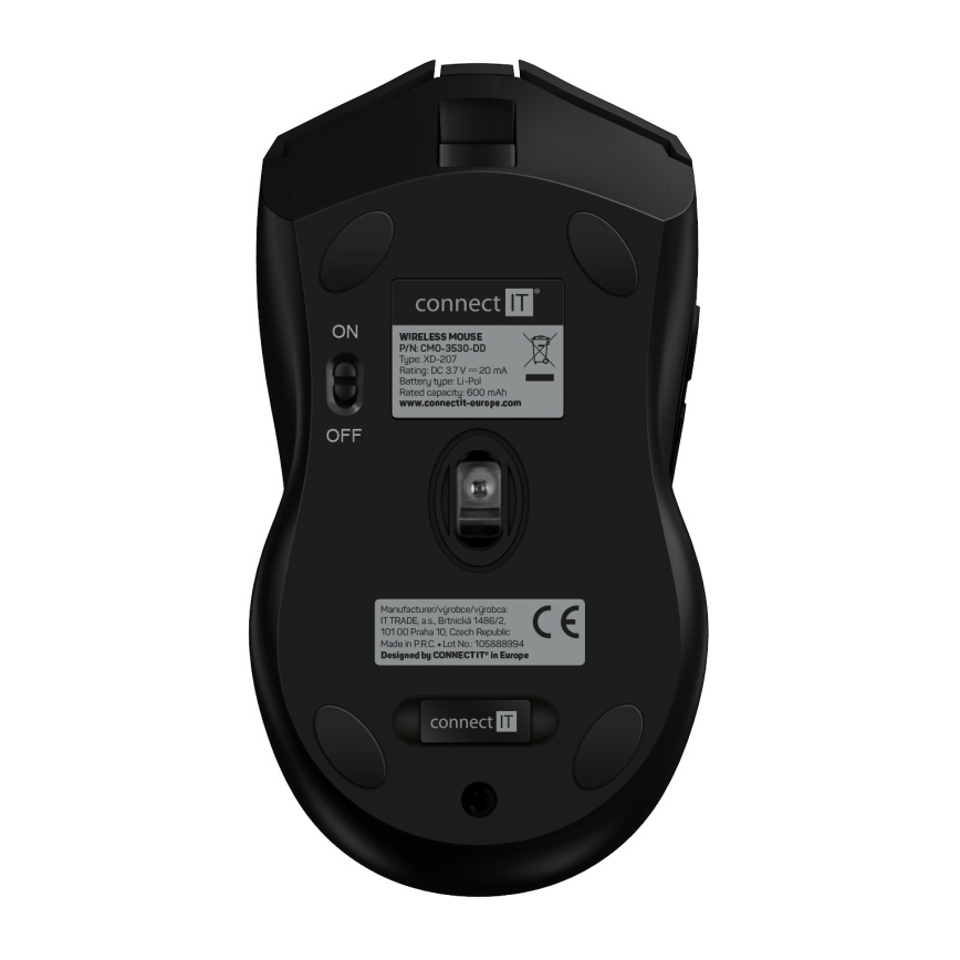 CONNECT IT CMO-3530-DD - LED RGB Wireless rechargeable gaming mouse 800/1200/1600/2400/4800 DPI 600 mAh black