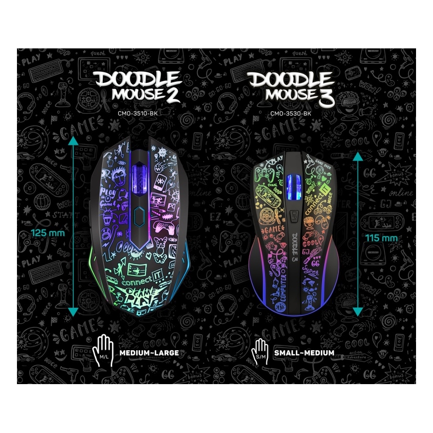 CONNECT IT CMO-3530-DD - LED RGB Wireless rechargeable gaming mouse 800/1200/1600/2400/4800 DPI 600 mAh black