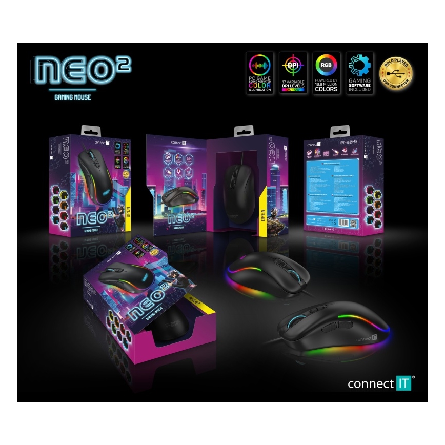 CONNECT IT CMO-3589-BK - LED RGB Wired gaming mouse 200-7200 DPI black