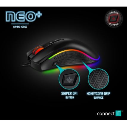CONNECT IT CMO-3591-BK - LED RGB Wired gaming mouse 500-7200 DPI black