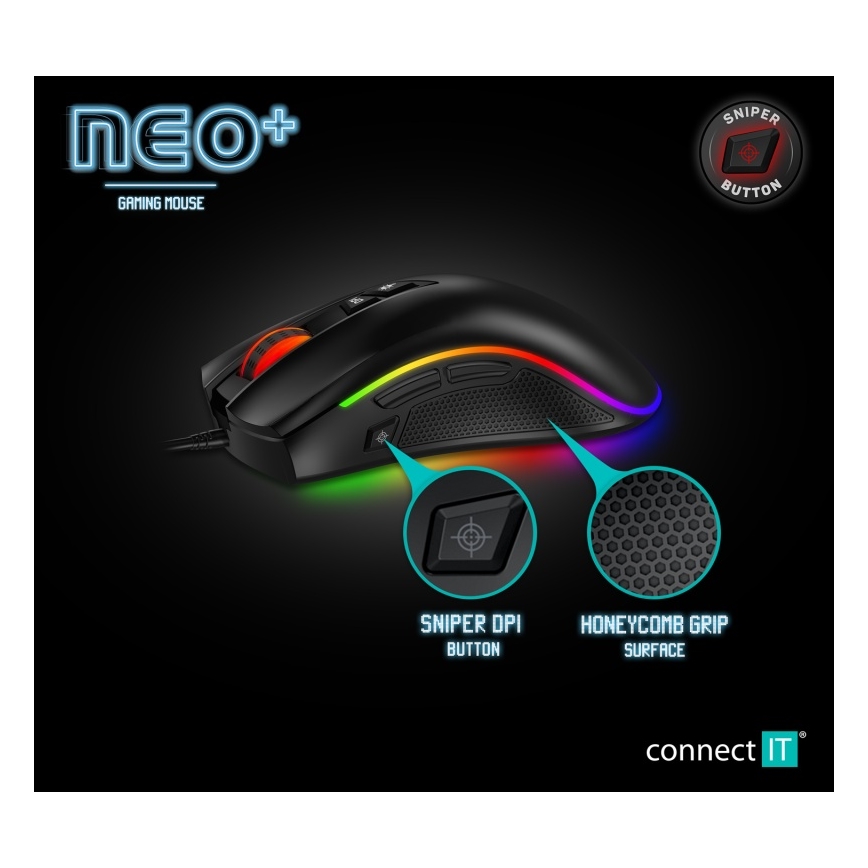 CONNECT IT CMO-3591-BK - LED RGB Wired gaming mouse 500-7200 DPI black