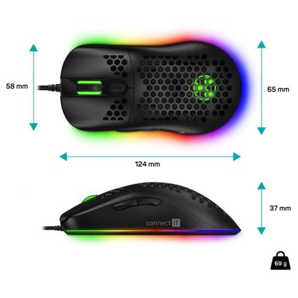 CONNECT IT CMO-5511-BK - LED RGB Wired gaming mouse 200-12800 DPI black