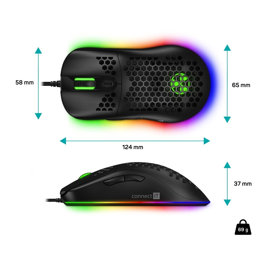 CONNECT IT CMO-5511-BK - LED RGB Wired gaming mouse 200-12800 DPI black