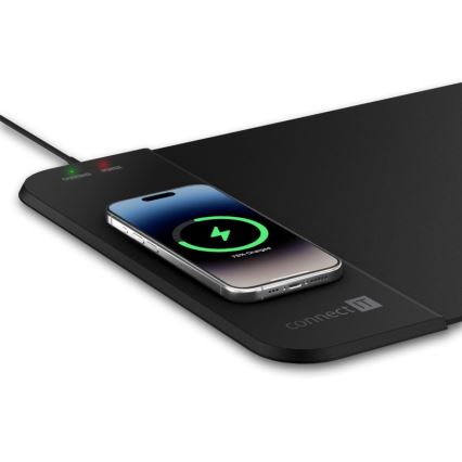 CONNECT IT CMP-2500-LG - Mat for keyboard and mouse with Qi wireless charging 80x30 cm black
