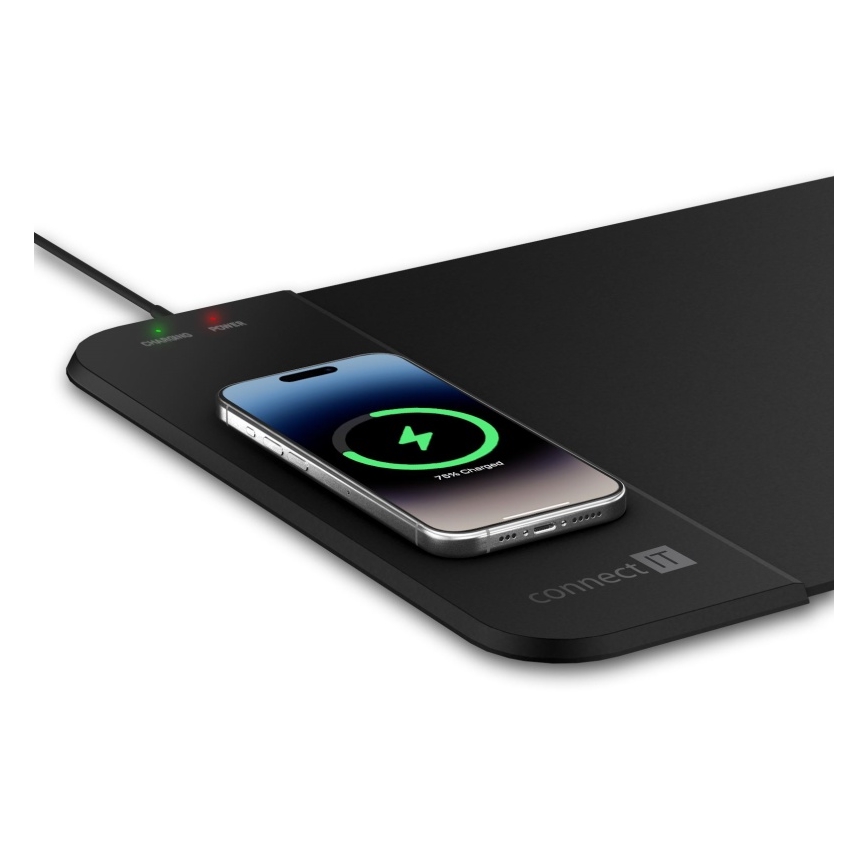 CONNECT IT CMP-2500-LG - Mat for keyboard and mouse with Qi wireless charging 80x30 cm black