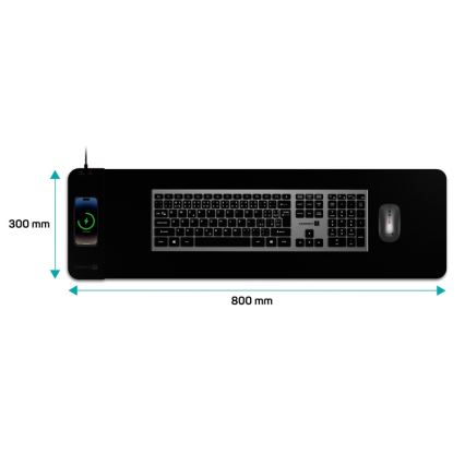 CONNECT IT CMP-2500-LG - Mat for keyboard and mouse with Qi wireless charging 80x30 cm black