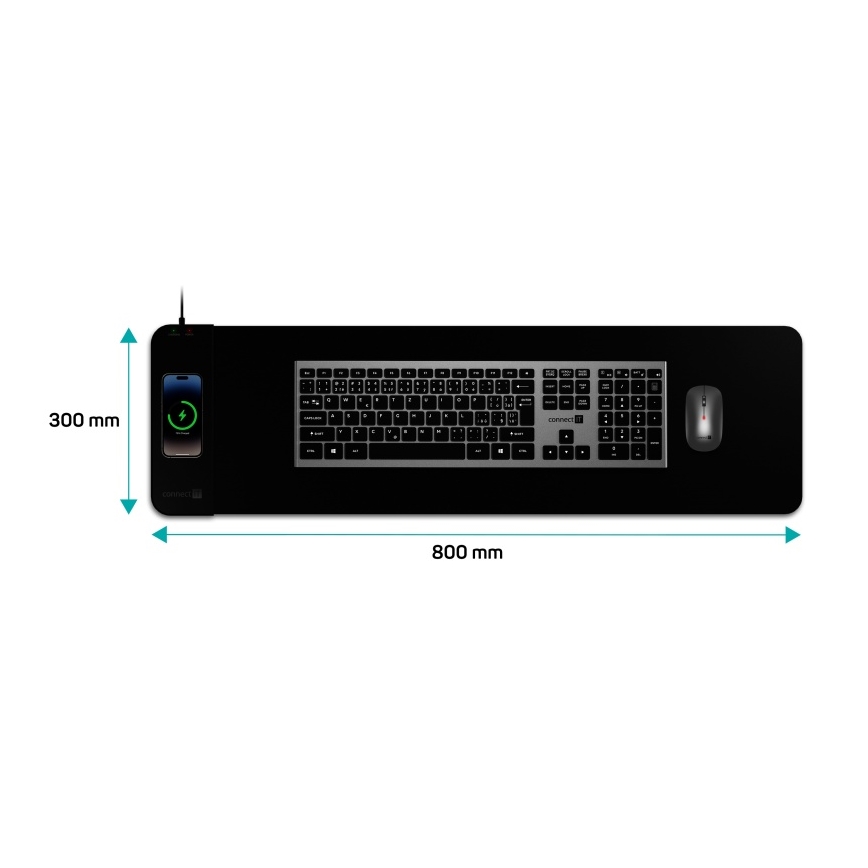 CONNECT IT CMP-2500-LG - Mat for keyboard and mouse with Qi wireless charging 80x30 cm black
