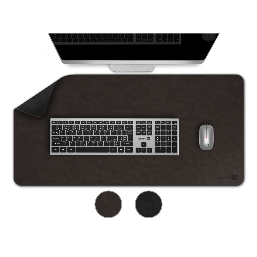 CONNECT IT CMP-4030-LG - Reversible keyboard and mouse desk mat, 90 x 40 cm, black/brown