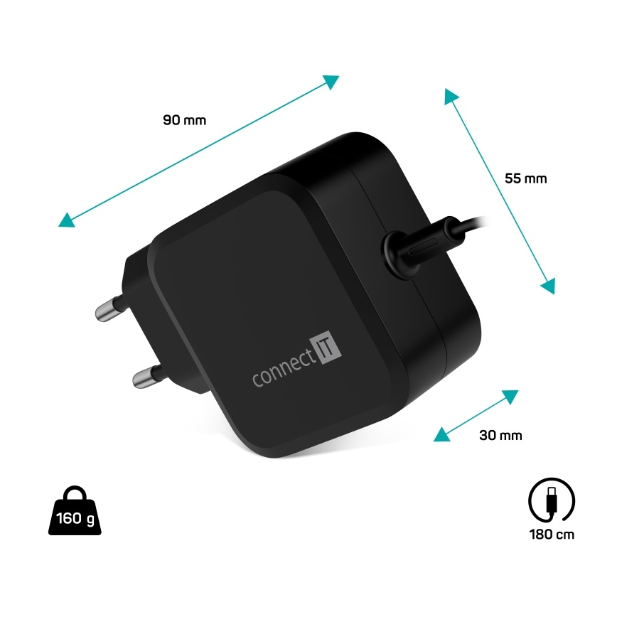 CONNECT IT CNP-1660-BK - Universal power adapter for laptops USB-C 67W