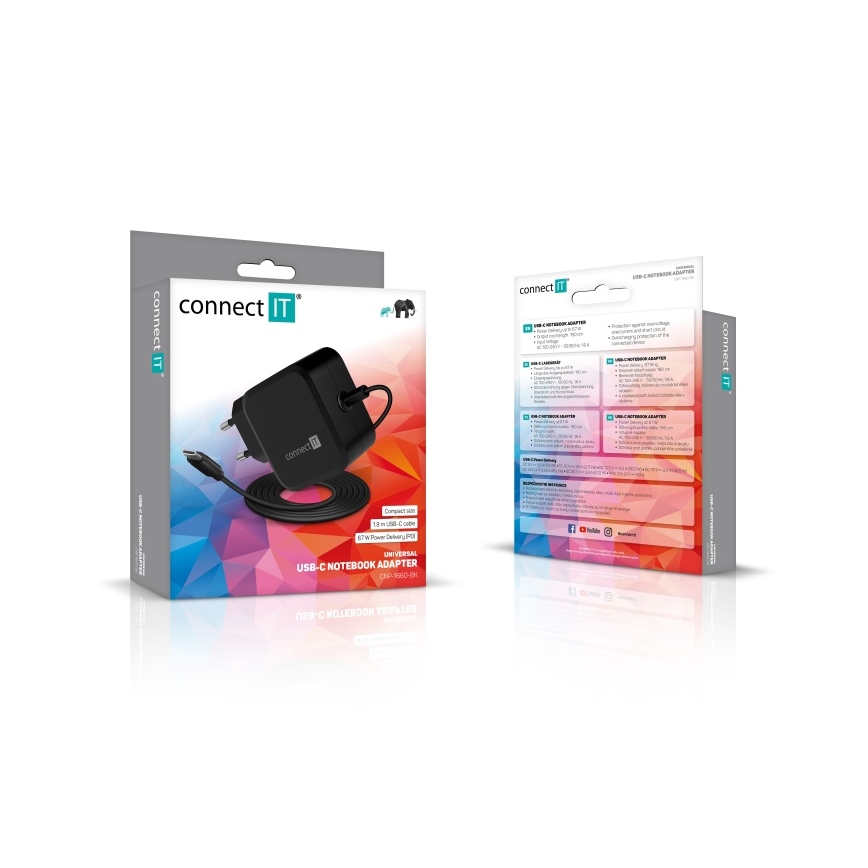 CONNECT IT CNP-1660-BK - Universal power adapter for laptops USB-C 67W