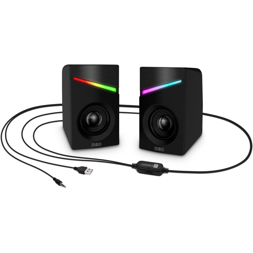 CONNECT IT CSP-1100-BK - SET 2x LED RGB Gaming speaker 6W/5V black