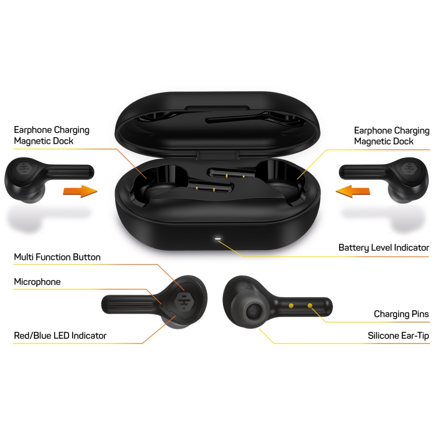 CONNECT IT HEP-5300-BK - Wireless headphones with a microphone 300 mAh + 2x 35 mAh black