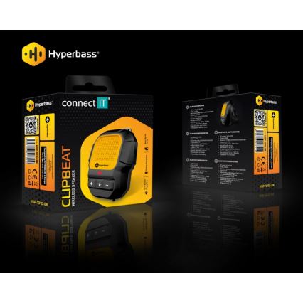 CONNECT IT HSP-1010-BK - ClipBEAT Wireless Speaker with Microphone, 2W/5V, 560 mAh, IPX7, Black/Yellow