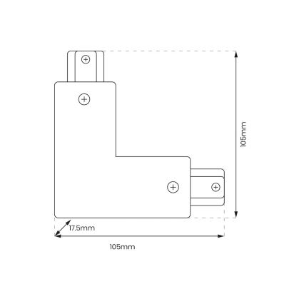 Connector for lights in rail system 1-phase type L + power supply white