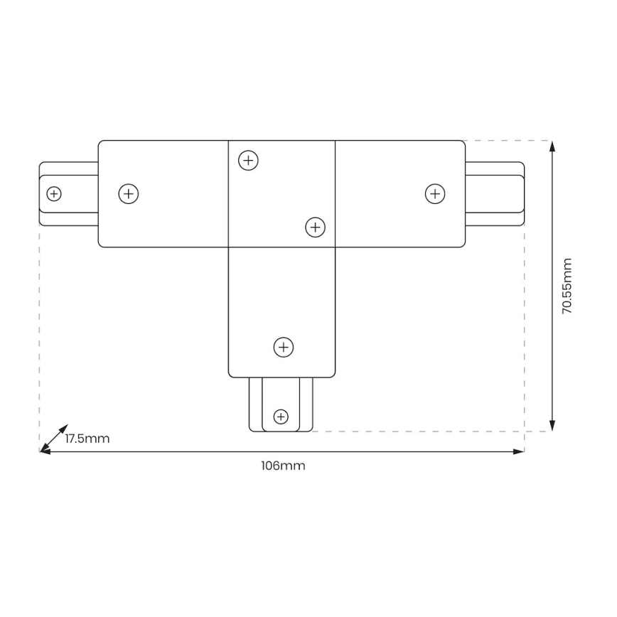Connector for lights in rail system 1-phase type T black