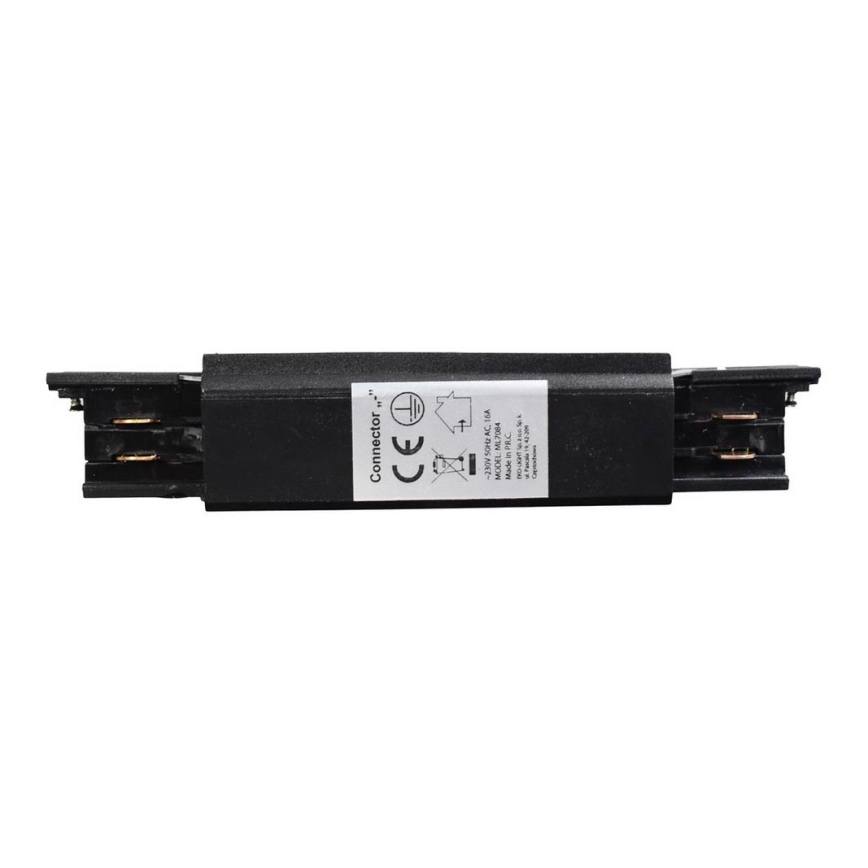Connector for lights in rail system 3-phase TRACK black flat type