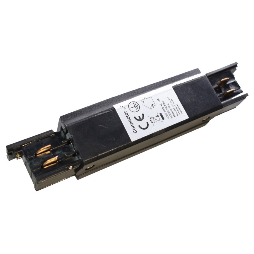 Connector for lights in rail system 3-phase TRACK black flat type