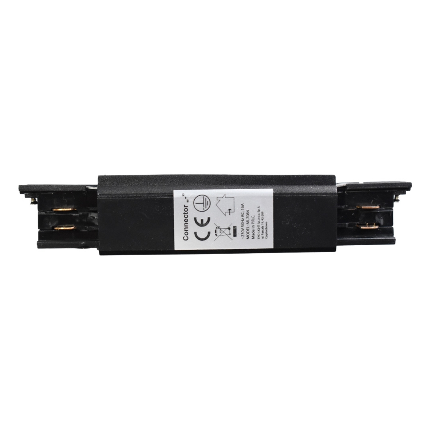 Connector for lights in rail system 3-phase TRACK black flat type