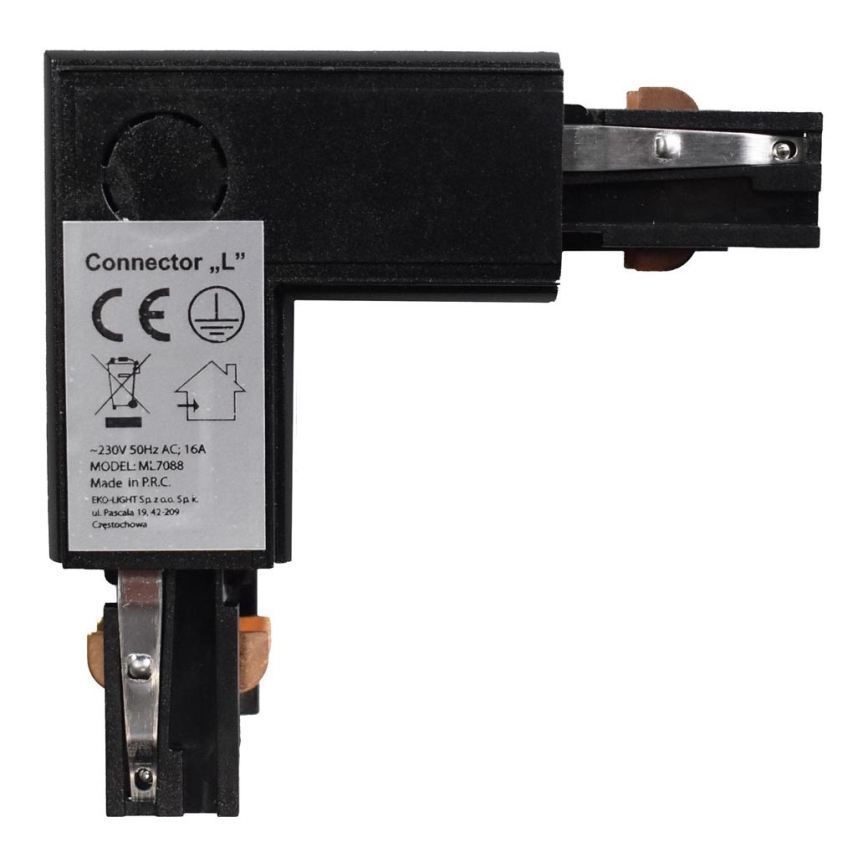 Connector for lights in rail system 3-phase TRACK black type L