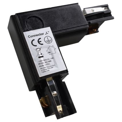 Connector for lights in rail system 3-phase TRACK black type L
