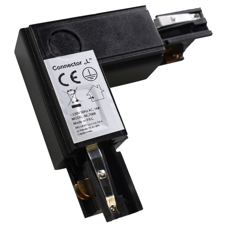Connector for lights in rail system 3-phase TRACK black type L