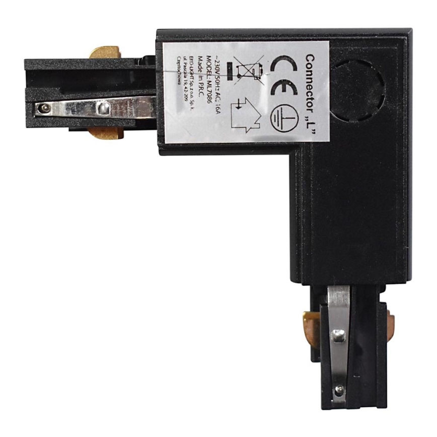 Connector for lights in rail system 3-phase TRACK black type L
