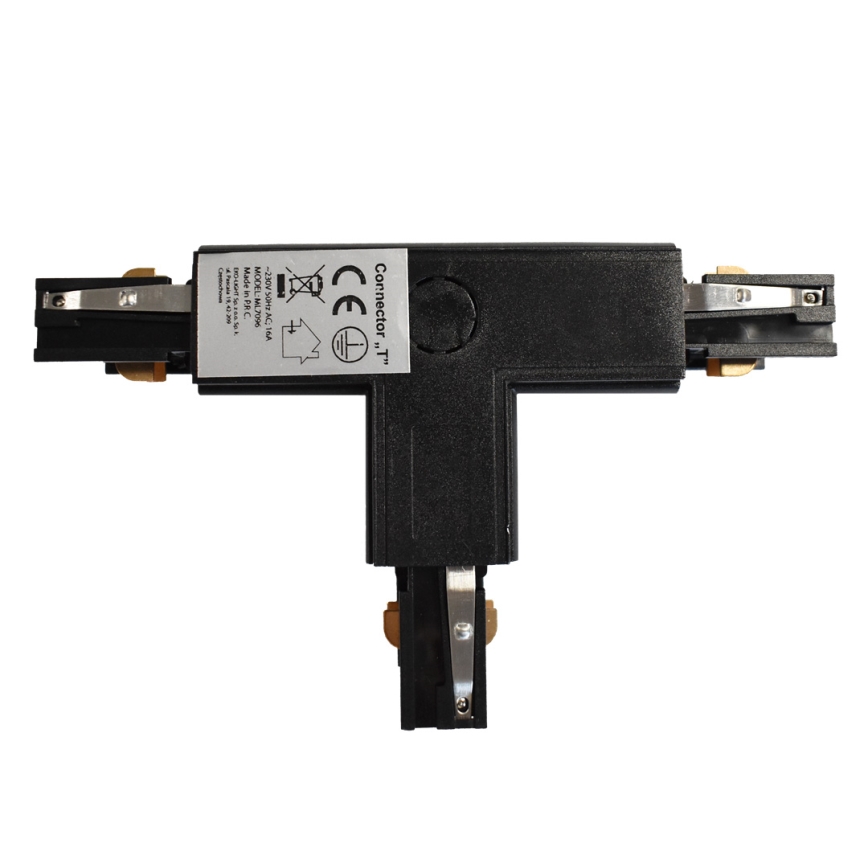 Connector for lights in rail system 3-phase TRACK black type T