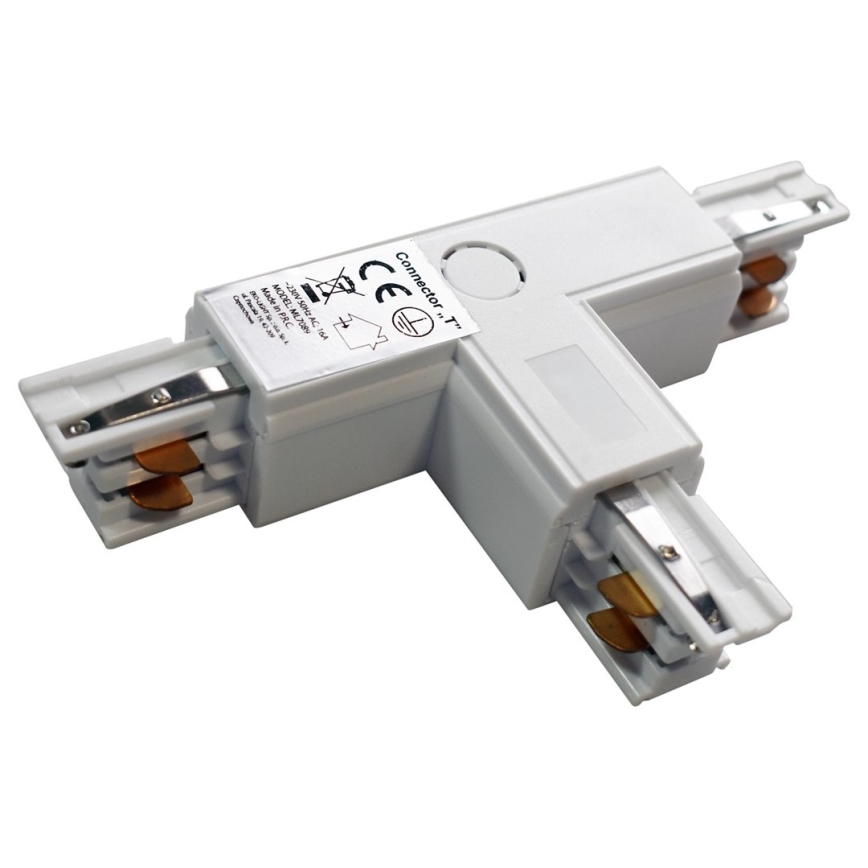 Connector for lights in rail system 3-phase TRACK white type T