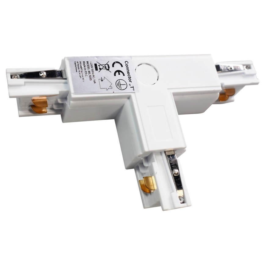 Connector for lights in rail system 3-phase TRACK white type T