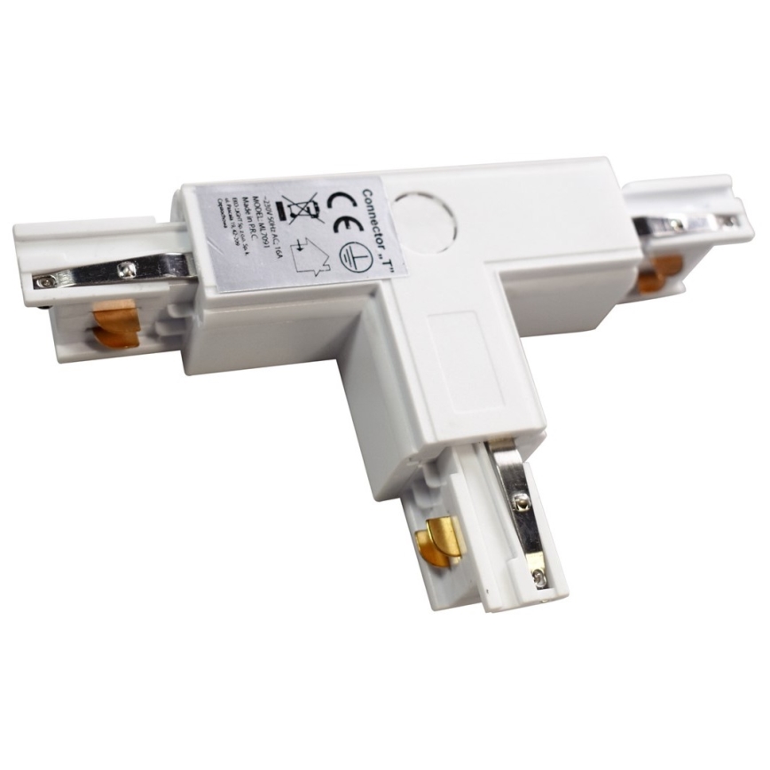 Connector for lights in rail system 3-phase TRACK white type T
