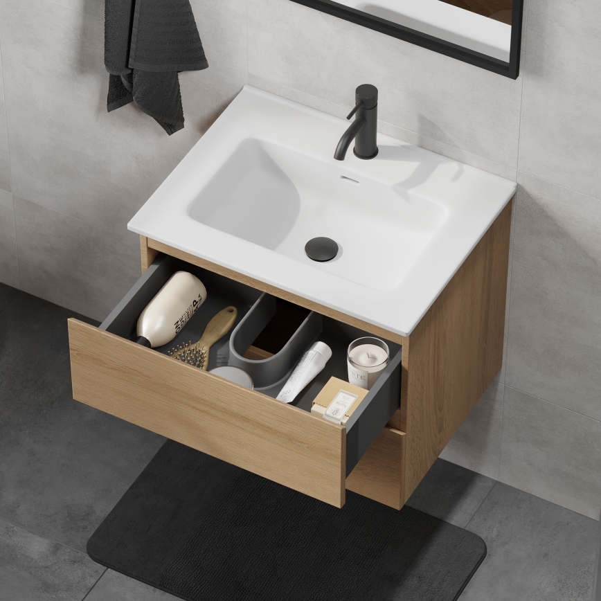 CONOR 61 cm Bathroom Vanity Unit with Basin, Oak/White