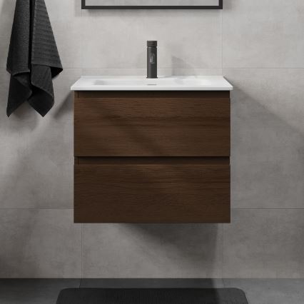 CONOR 61 cm Bathroom Vanity Unit with Basin – Walnut/White