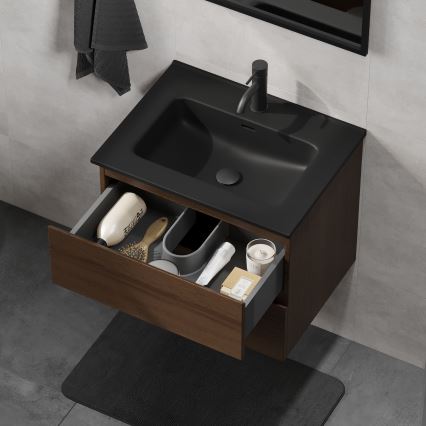 CONOR 61 cm Bathroom Vanity with Basin – Walnut/Black