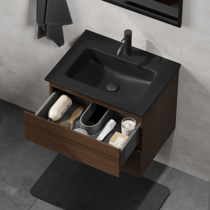CONOR 61 cm Bathroom Vanity with Basin – Walnut/Black