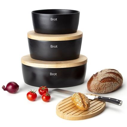 Continenta C3730 - Bread Bin with Lid, 30 x 23 cm, Black/Rubberwood