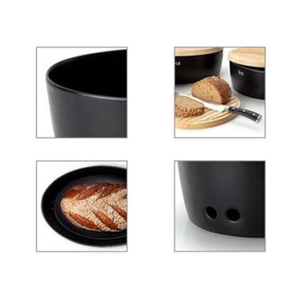 Continenta C3730 - Bread Bin with Lid, 30 x 23 cm, Black/Rubberwood