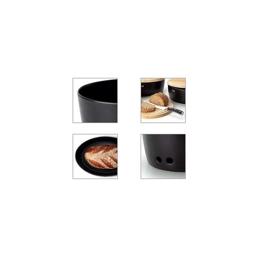 Continenta C3730 - Bread Bin with Lid, 30 x 23 cm, Black/Rubberwood