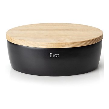 Continenta C3732 - Bread Box with Lid 36x23 cm Black/Rubberwood