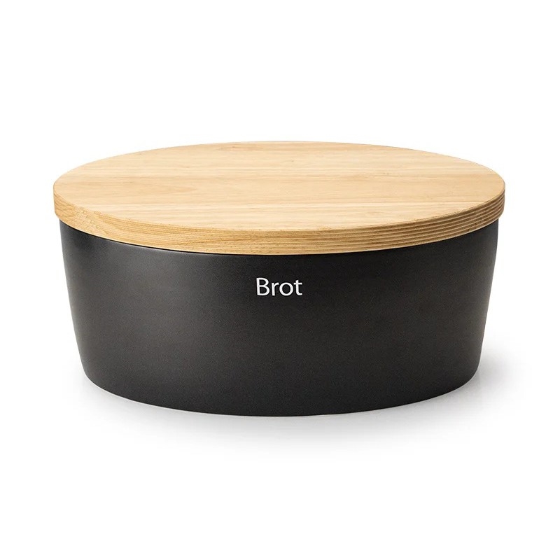 Continenta C3736 - Bread bin with lid 36x23 cm black/rubberwood